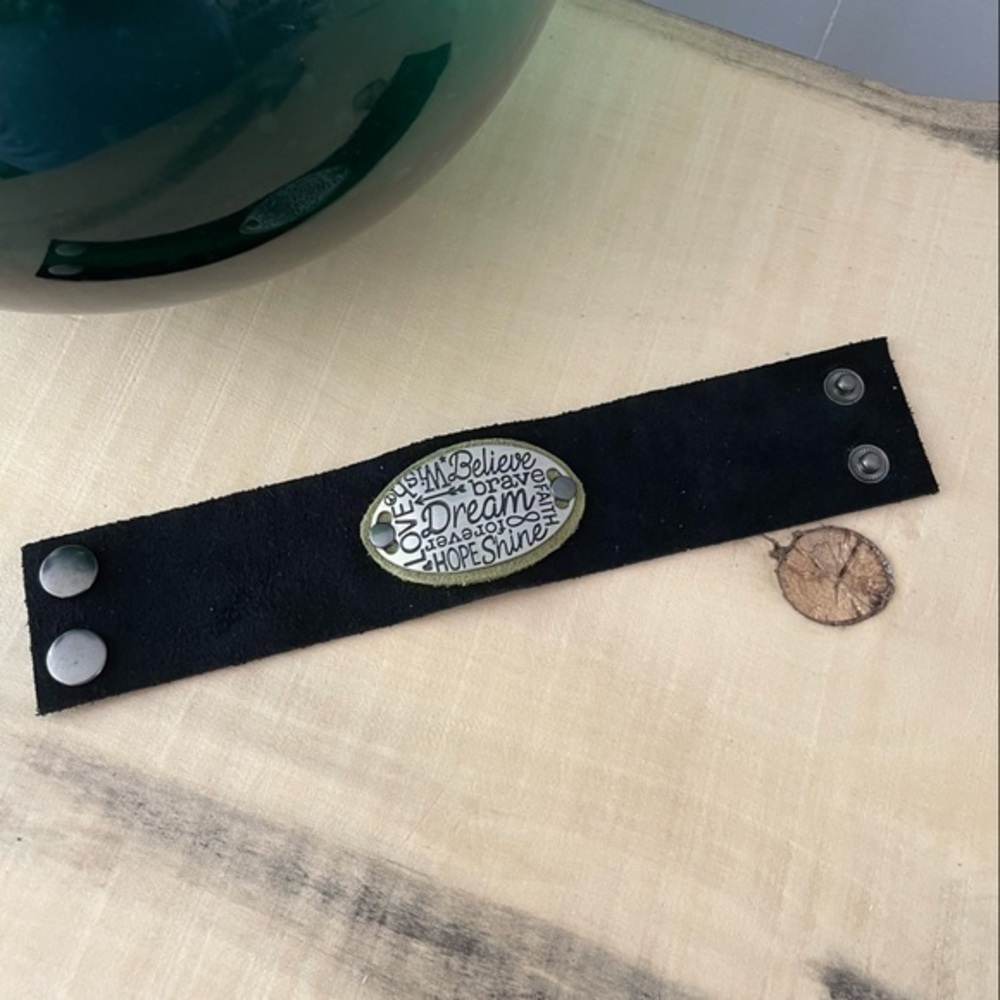 $49 SALE Handmade Soft Black Suede Cuff Bracelet Dream Believe Inspiration